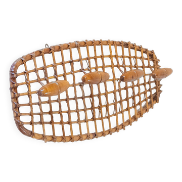 Porte-manteau italien en bambou et rotin du milieu du siècle, années 1960