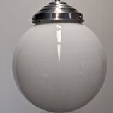 XL Art Deco white opaline suspension light, France circa 1920.