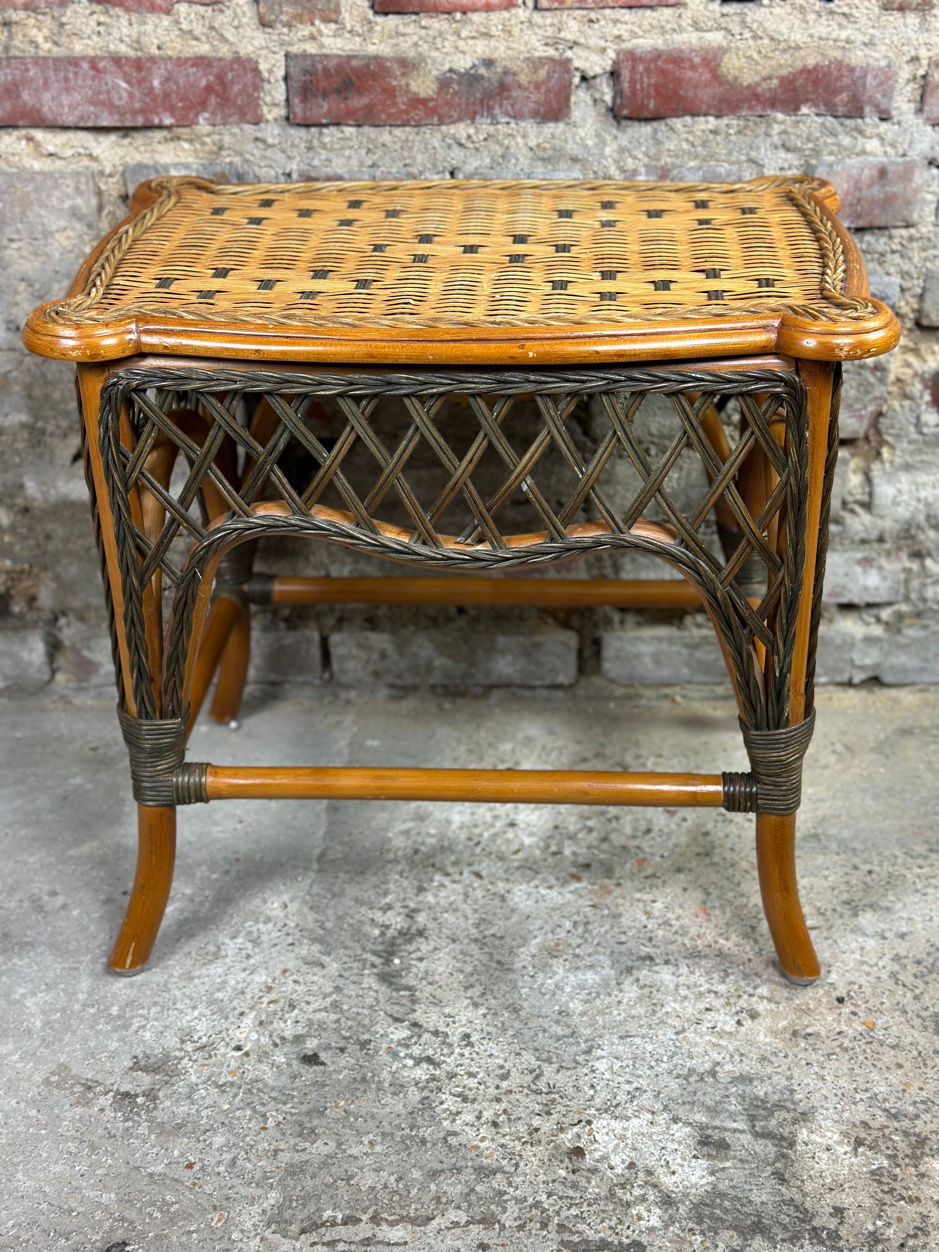 Vintage bamboo and rattan side table braided 1960