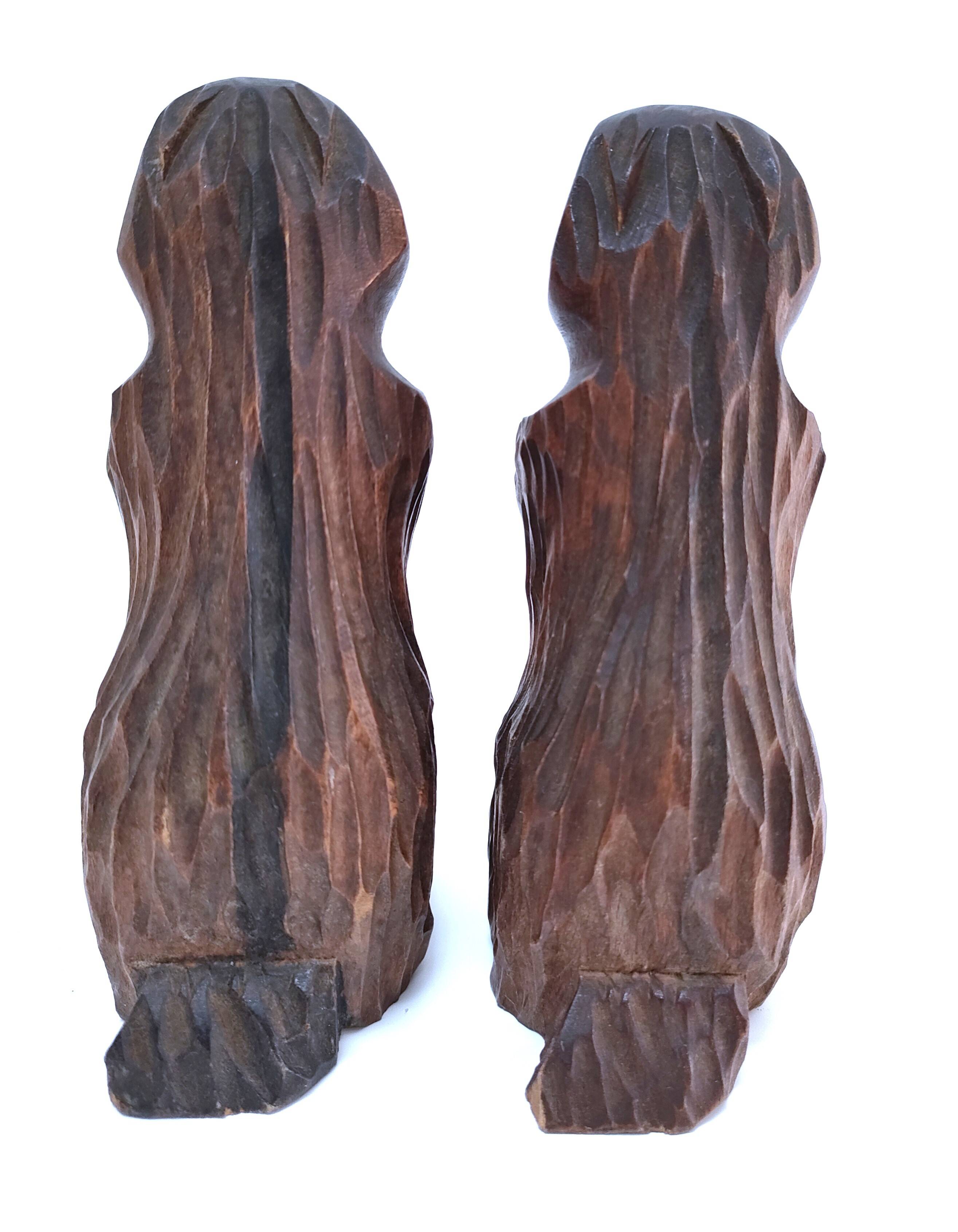 Deux marmottes bois sculpté art populaire français