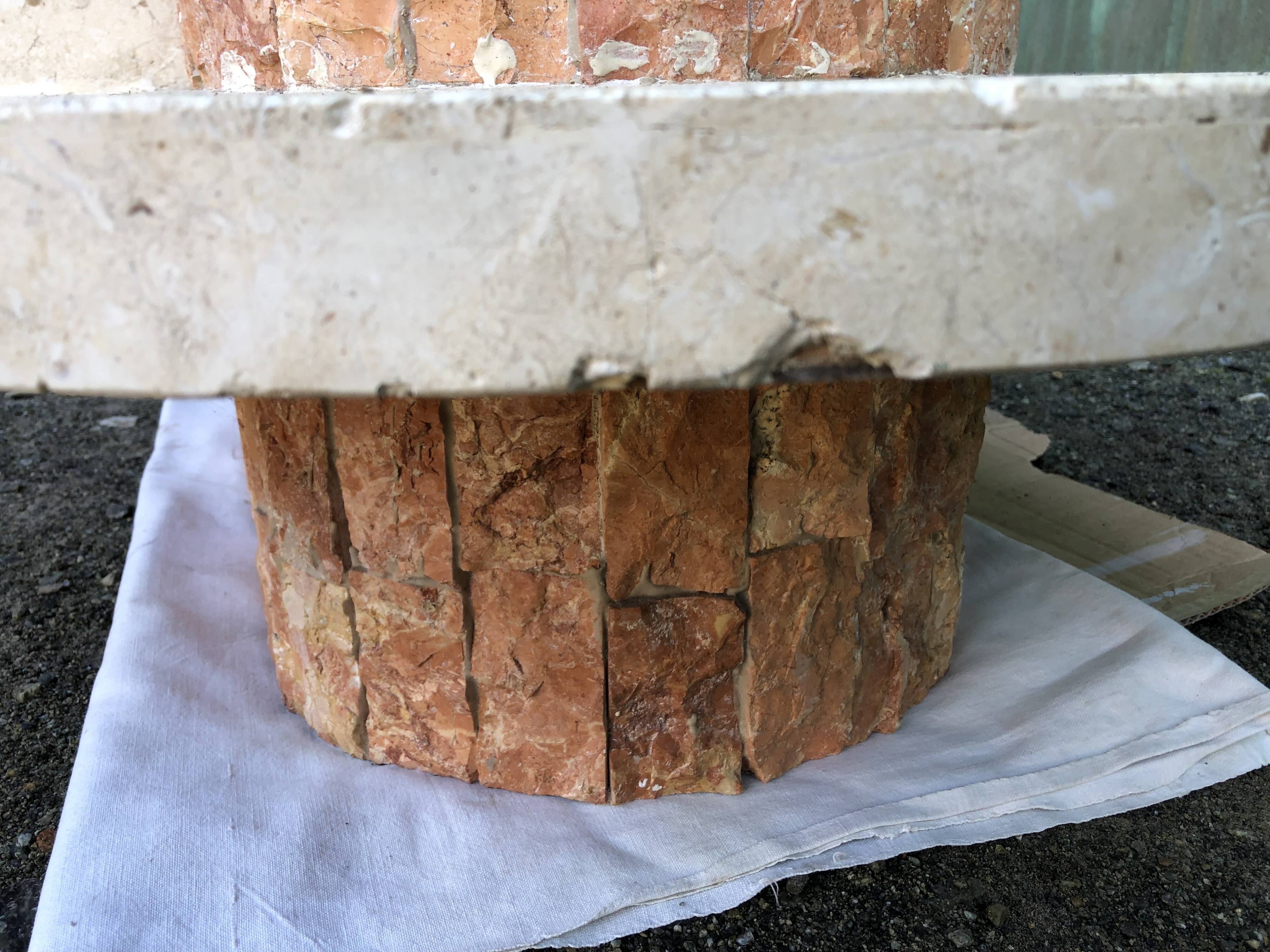 Vintage asymmetrical design coffee table in Mactan travertine stones by Magnussen ponte.