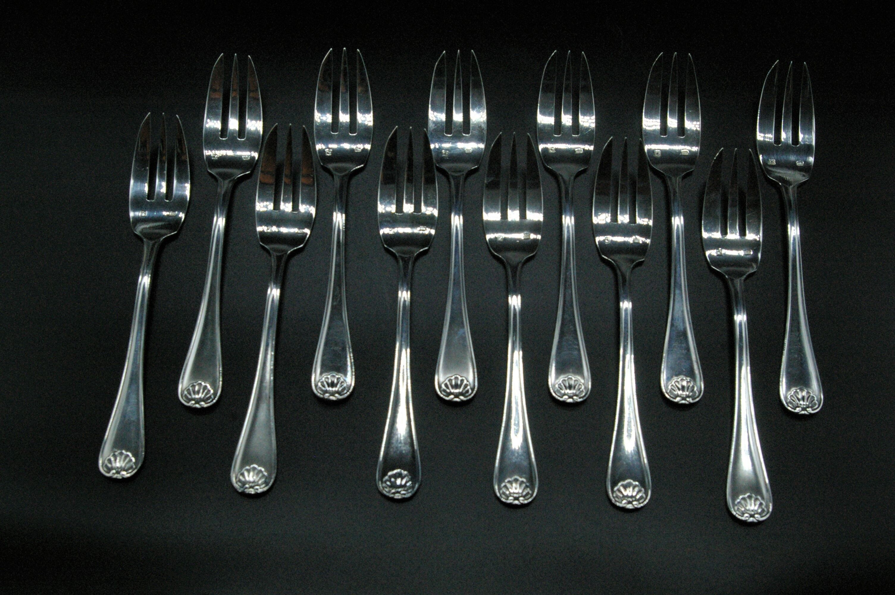 12 silver metal cake forks model louis xv style shell