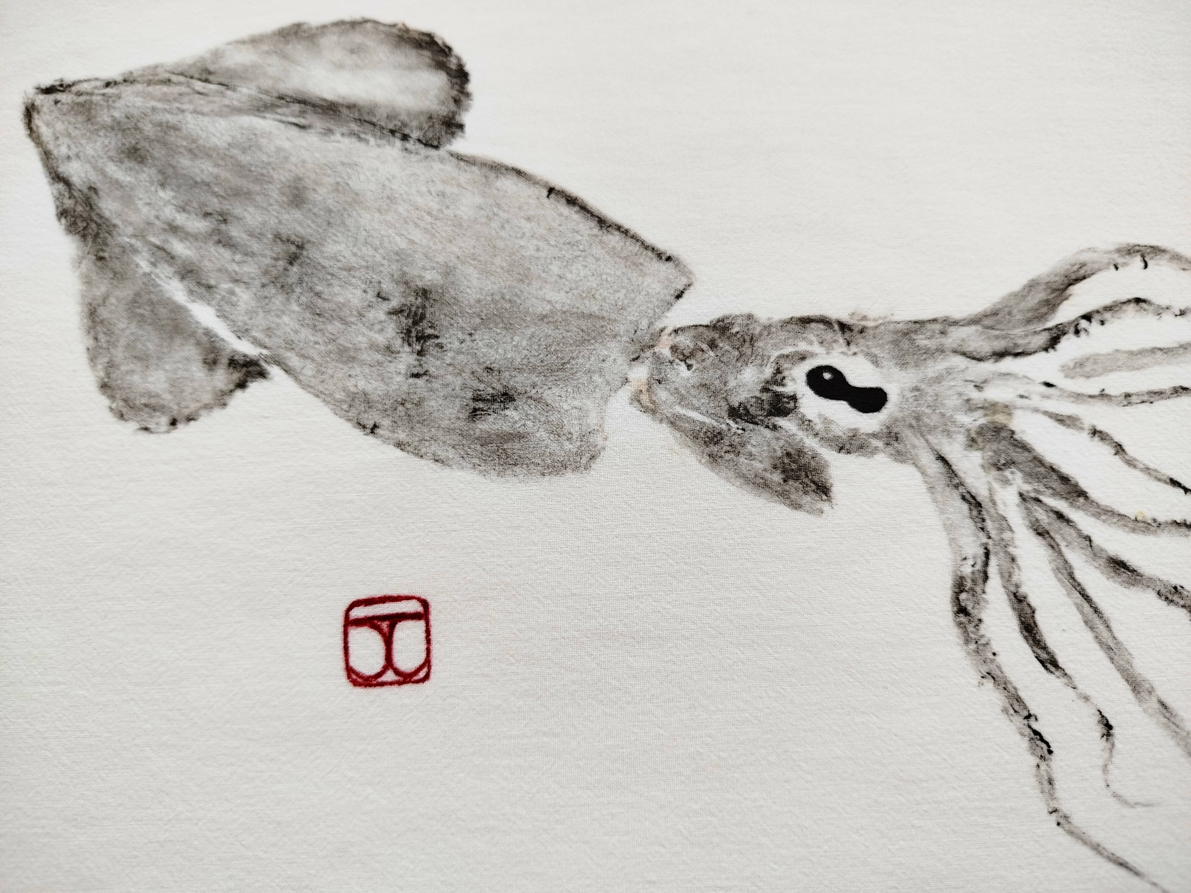 Original print of a squid, framed painting