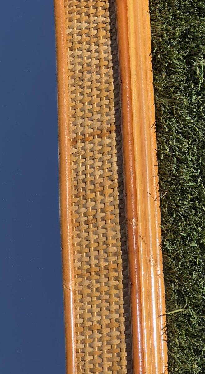 Bamboo and woven wicker mirrors in the style of Dior, 1960s-70s. Set of 2.