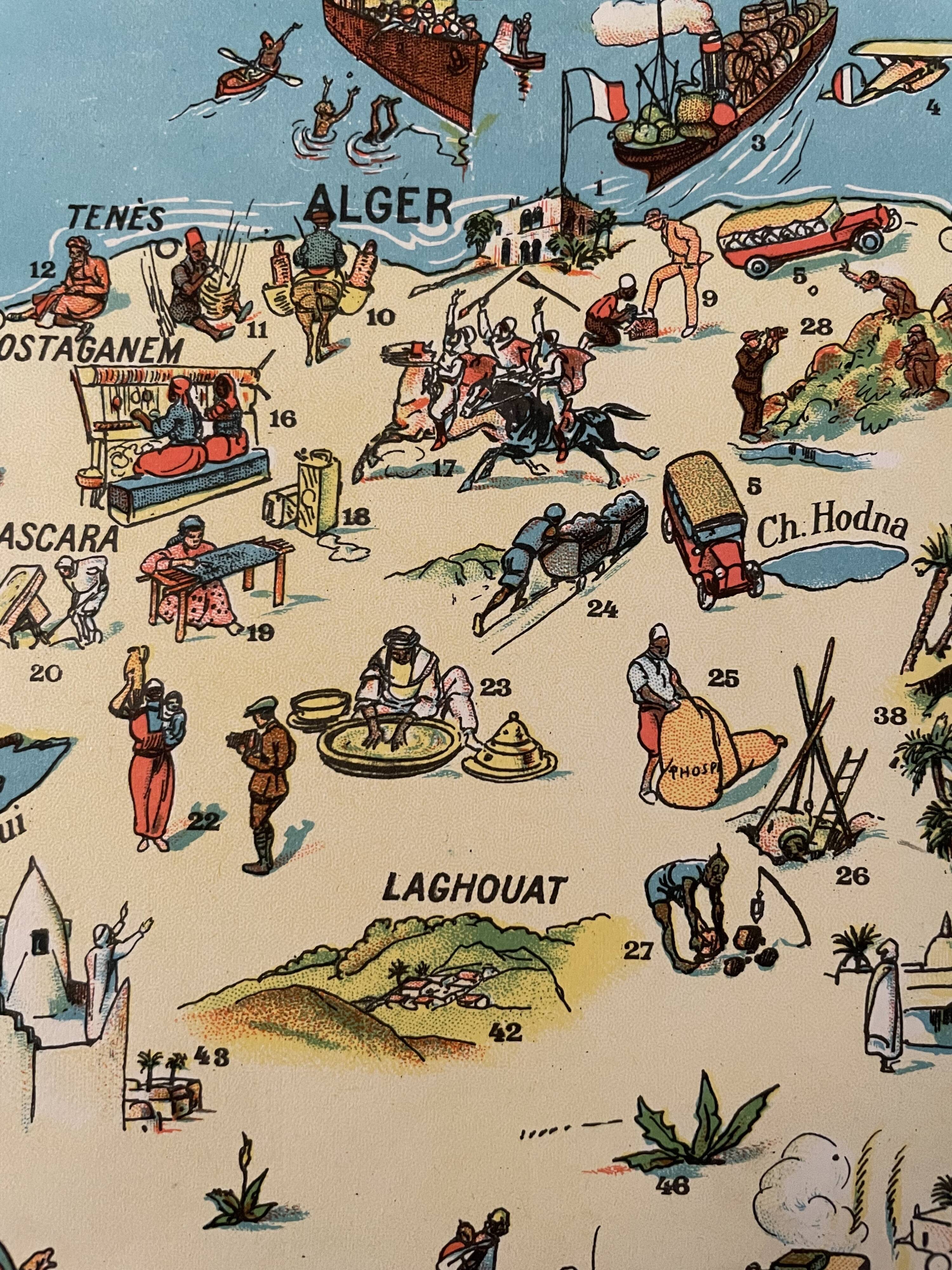 Old poster map of Algeria industry 1931