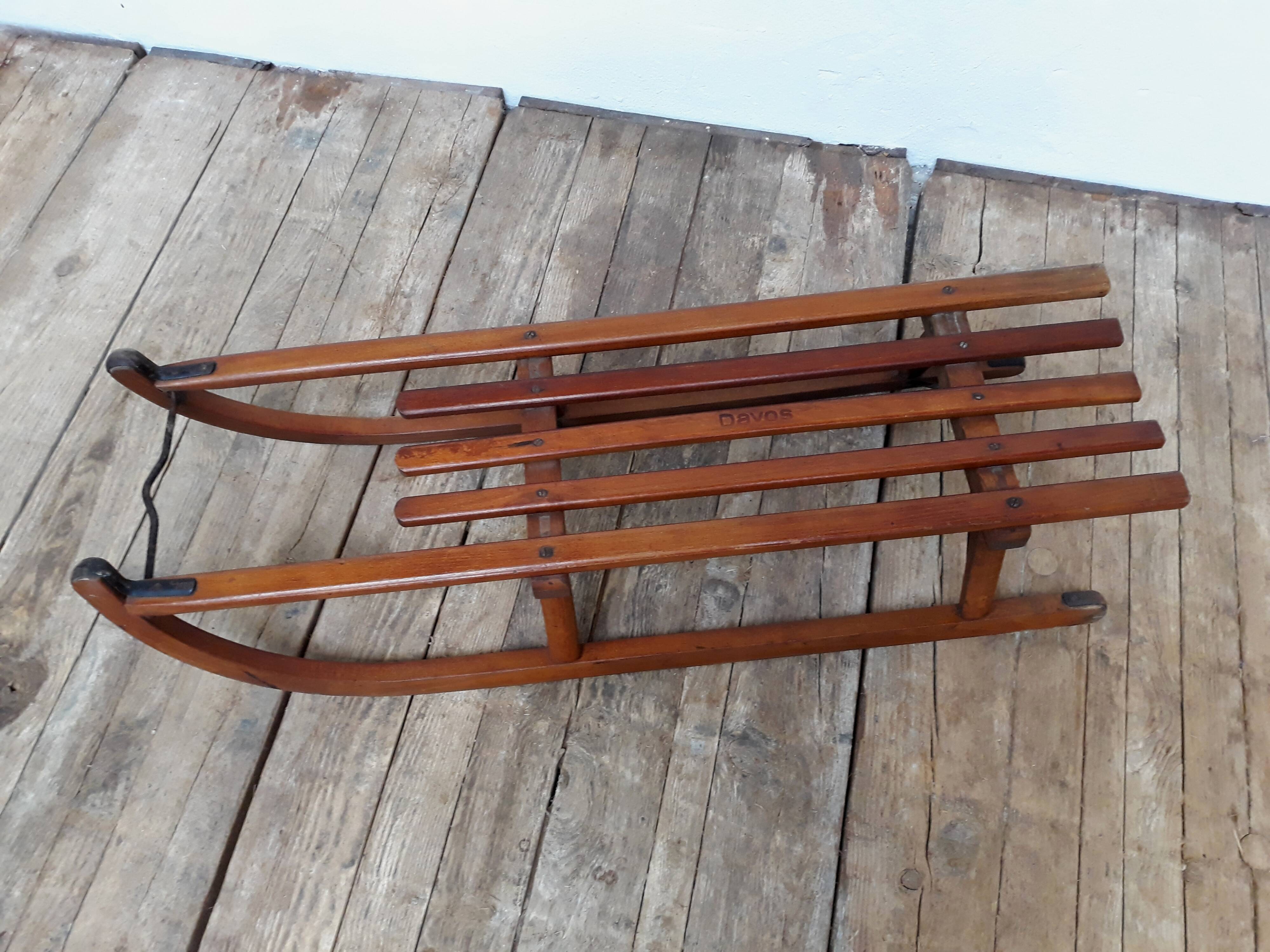 Old vintage wood and metal Davos sledge