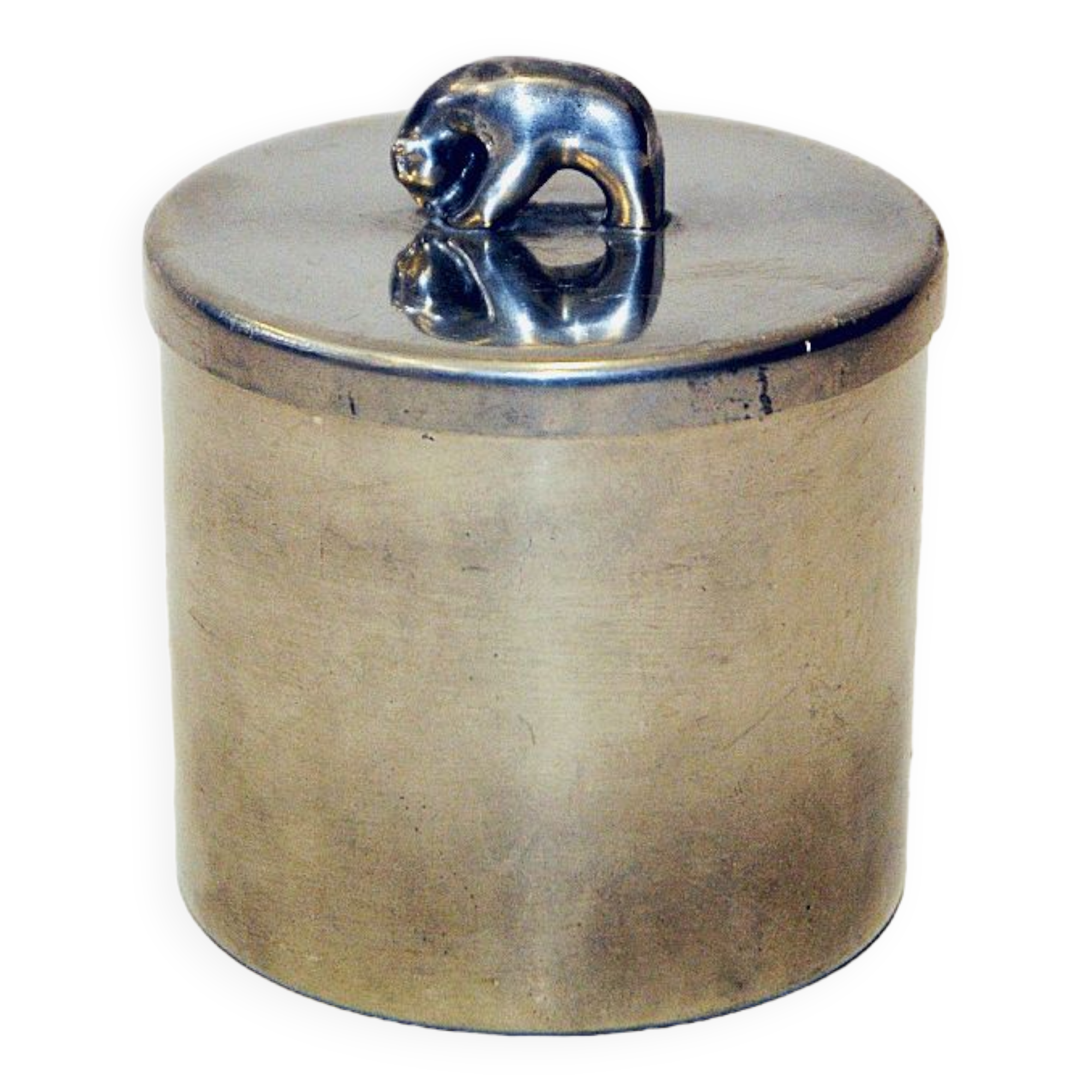 Norwegian Pewter lid box with bear knob by PA Lie, Oslo 1950s