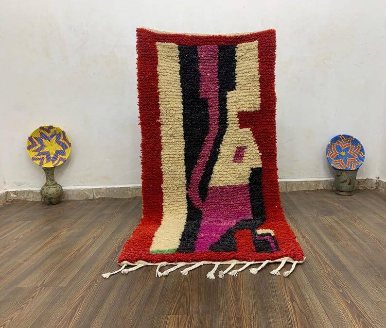 Traditional handmade Berber rug in pure wool, size 100 x 300 cm