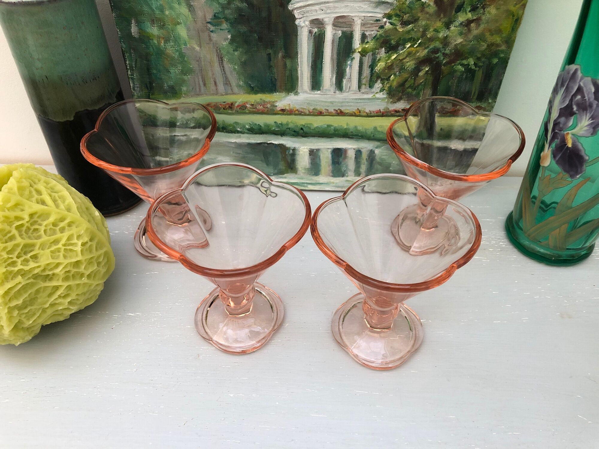 Set of 4 large ice cream bowls color rosaline vintage Italy