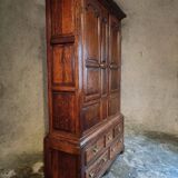 Antique English oak wardrobe with drawers, England, circa 1800–1820.