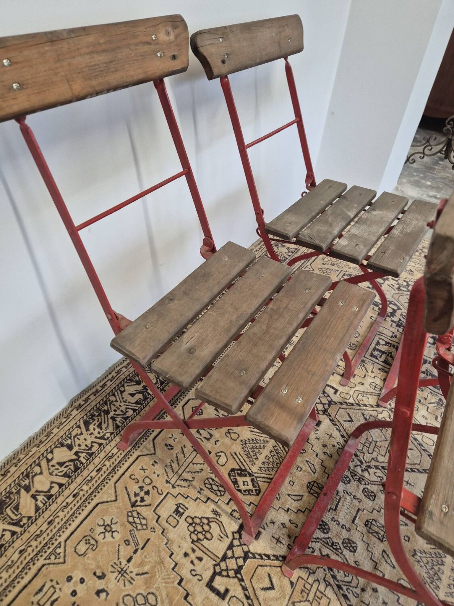 Set of 4 folding chairs for old bistro, guinguette, brasserie