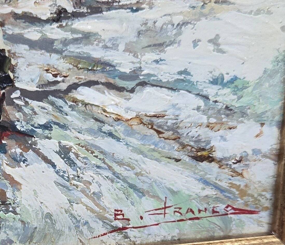 Oil on panel signed B. Franco depicting a lively winter landscape.