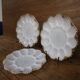 3 vintage plates for deviled eggs / oysters in white glass and gold