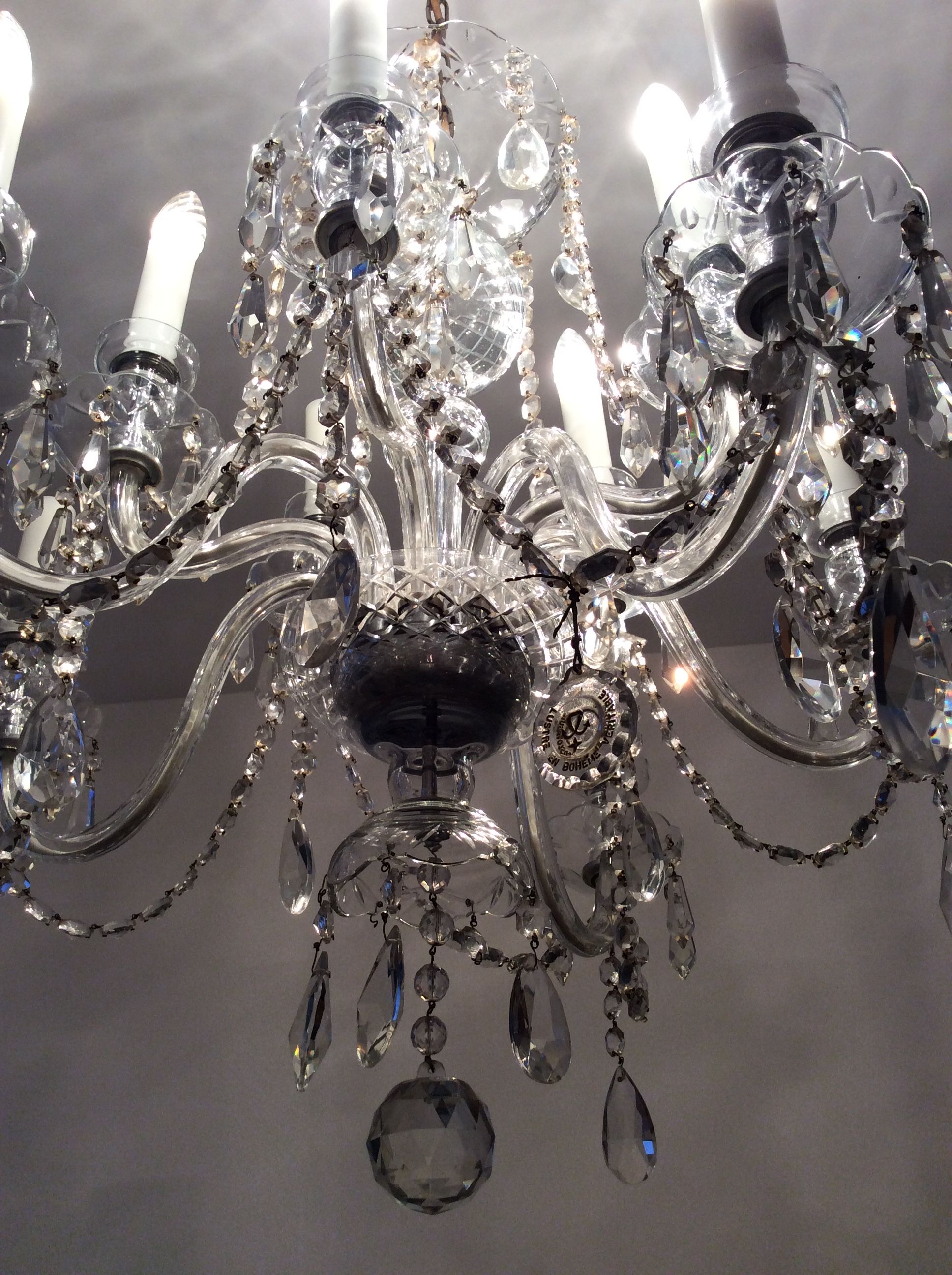 Old bohemian crystal chandelier for Deknudt
