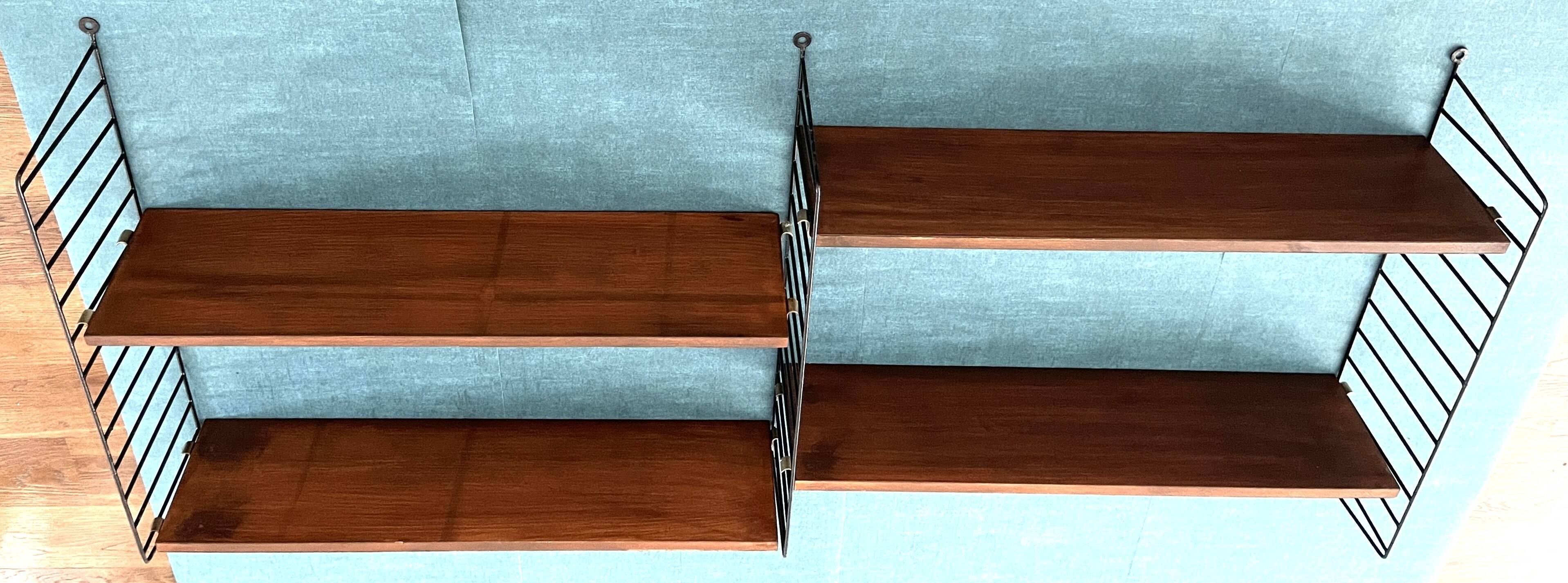 Nils Strinning 4-shelf teak wall-mounted bookcase, 165 cm x 75 cm