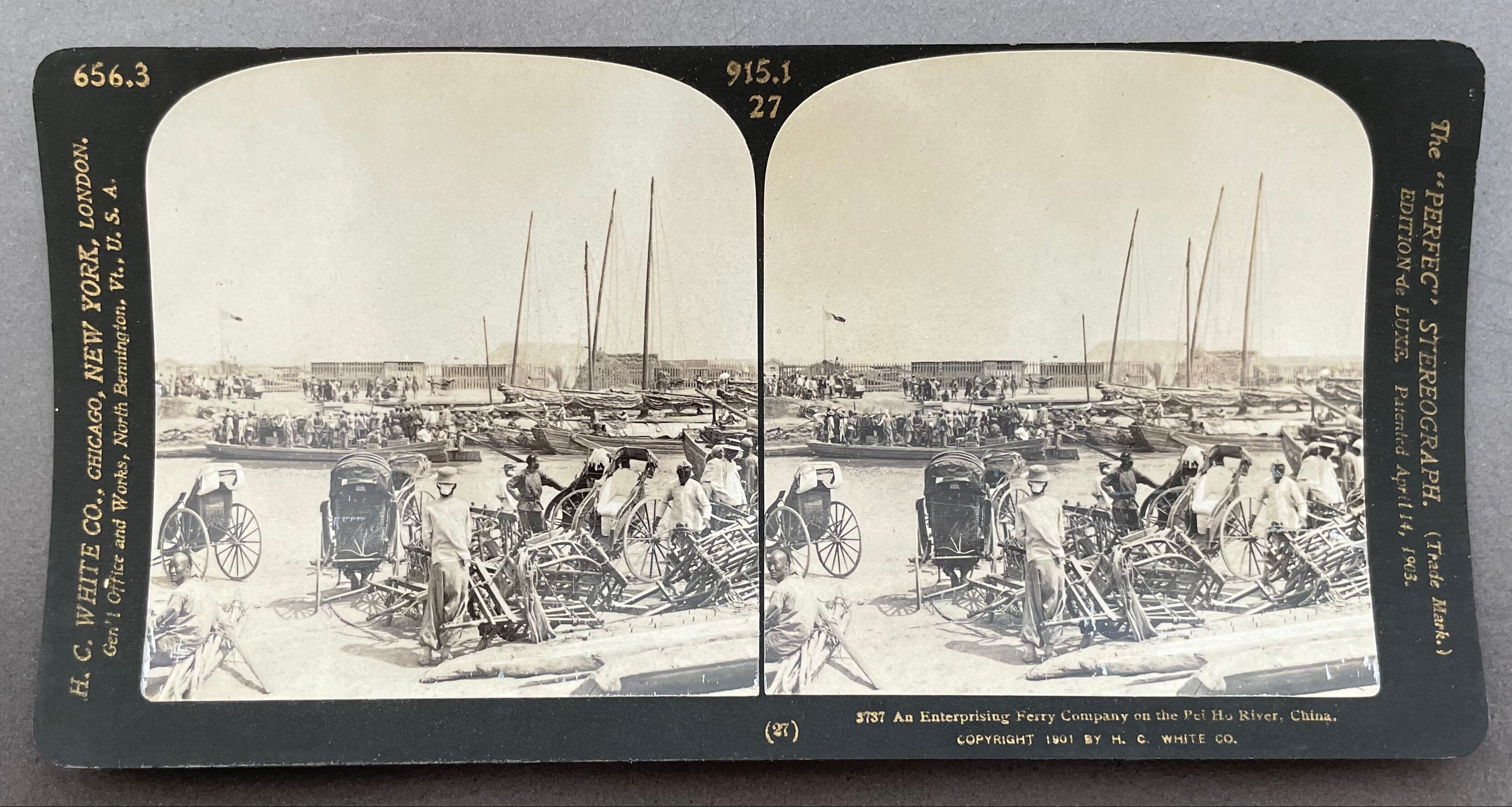 Old photography stereo, stereograph, luxury albumine 1903 Pei Ho River, China