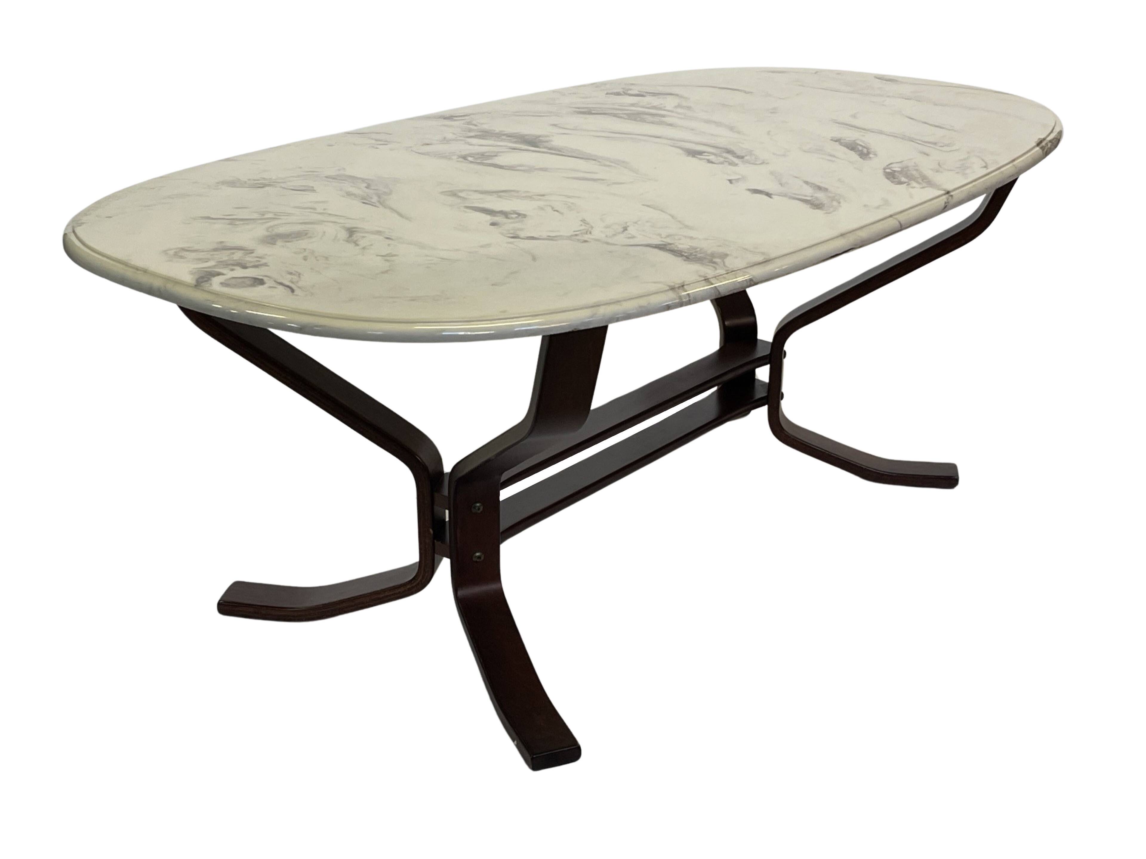 Table basse vintage en bois et marbre Design minimaliste Suède années 70