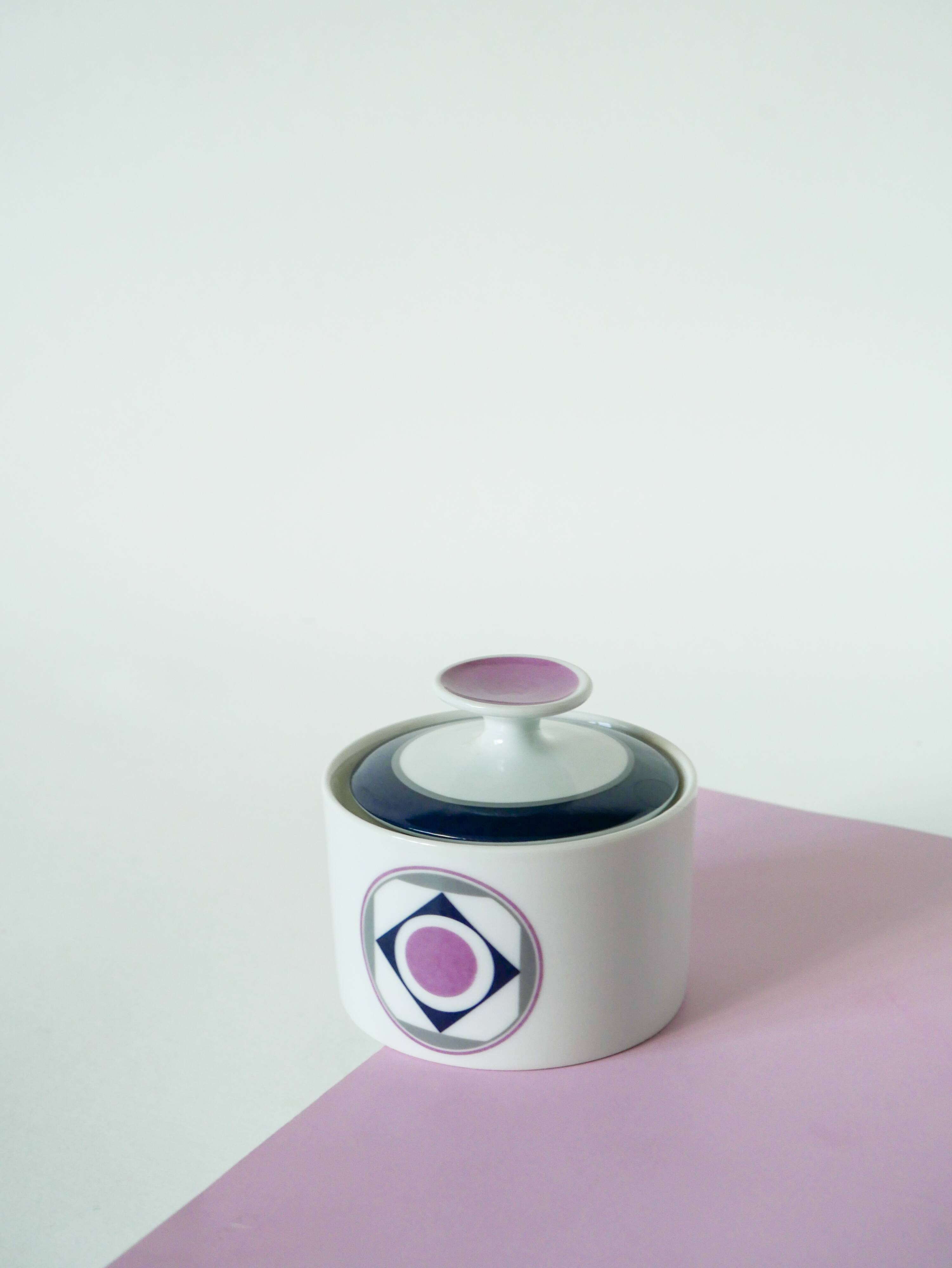 Set consisting of a teapot, sugar bowl and milk jug, Made in Germany, Colorful, Space Age, 1970