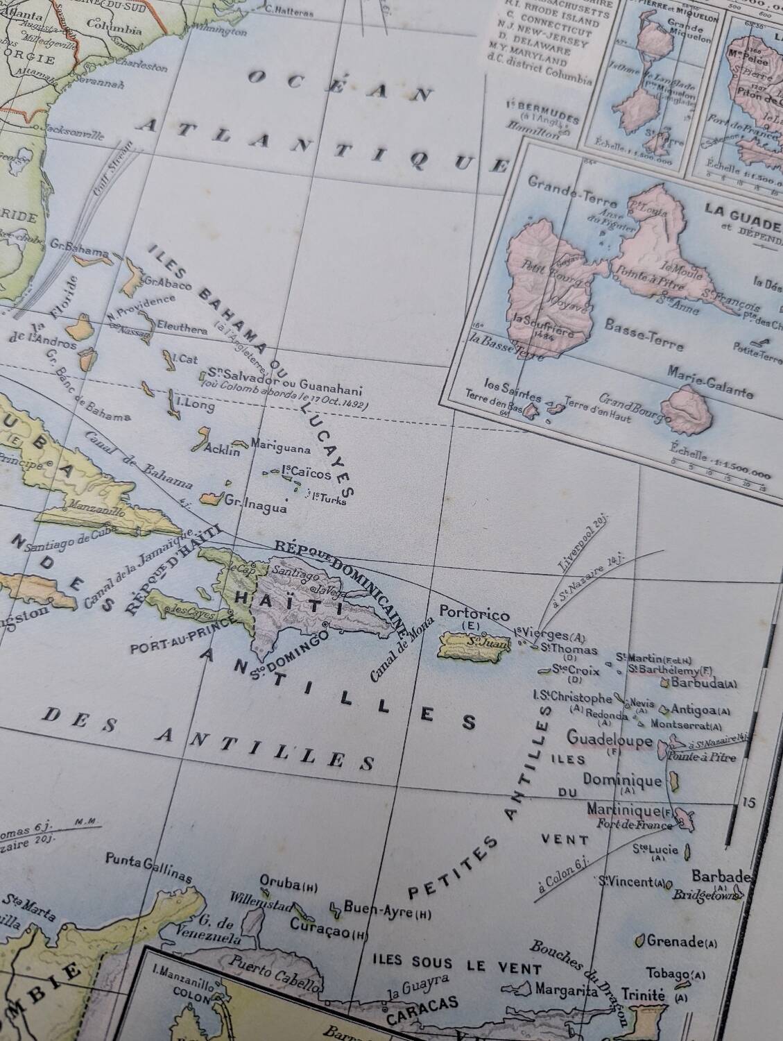 United States and West Indies, Vintage Map, 1895, Authentic.