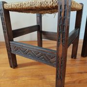 Pair of handcrafted stools from Friuli in carved wood, Italy, circa 1960.