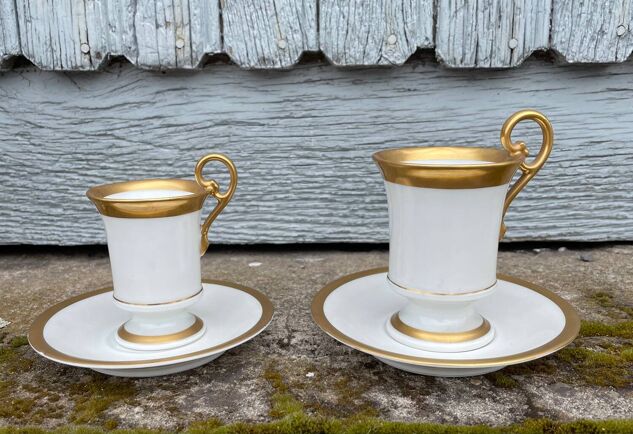 Two Limoges Porcelain Cups, White & Gold