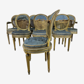 Series of 4 armchairs and 4 Louis XVI chairs