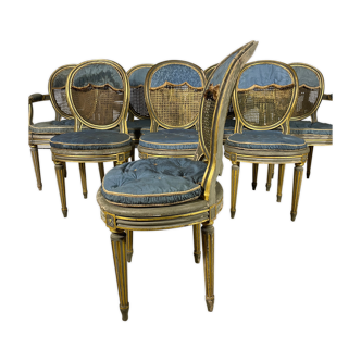 Series of 4 armchairs and 4 Louis XVI chairs