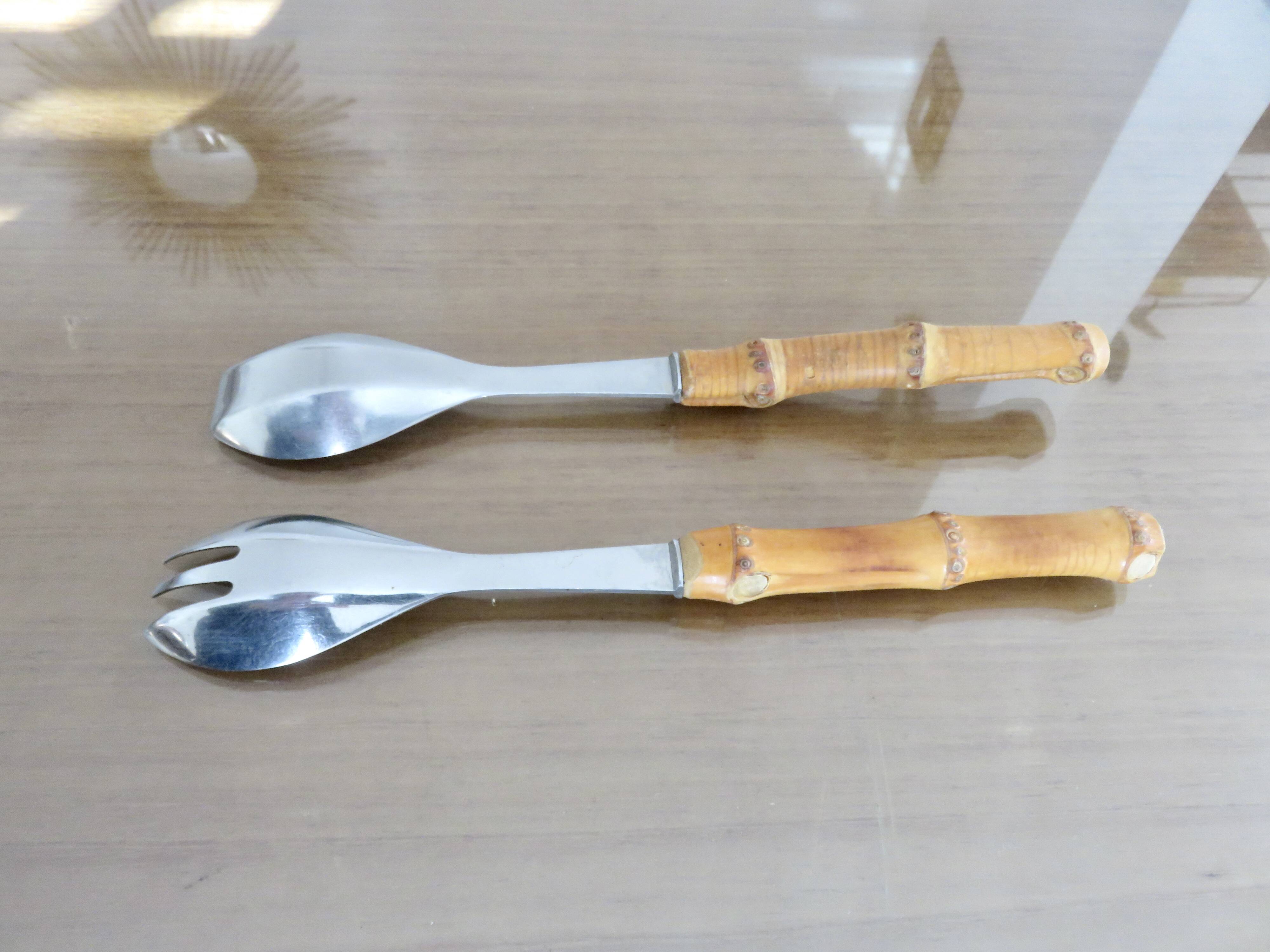 Bamboo handle salad servers from the 60s