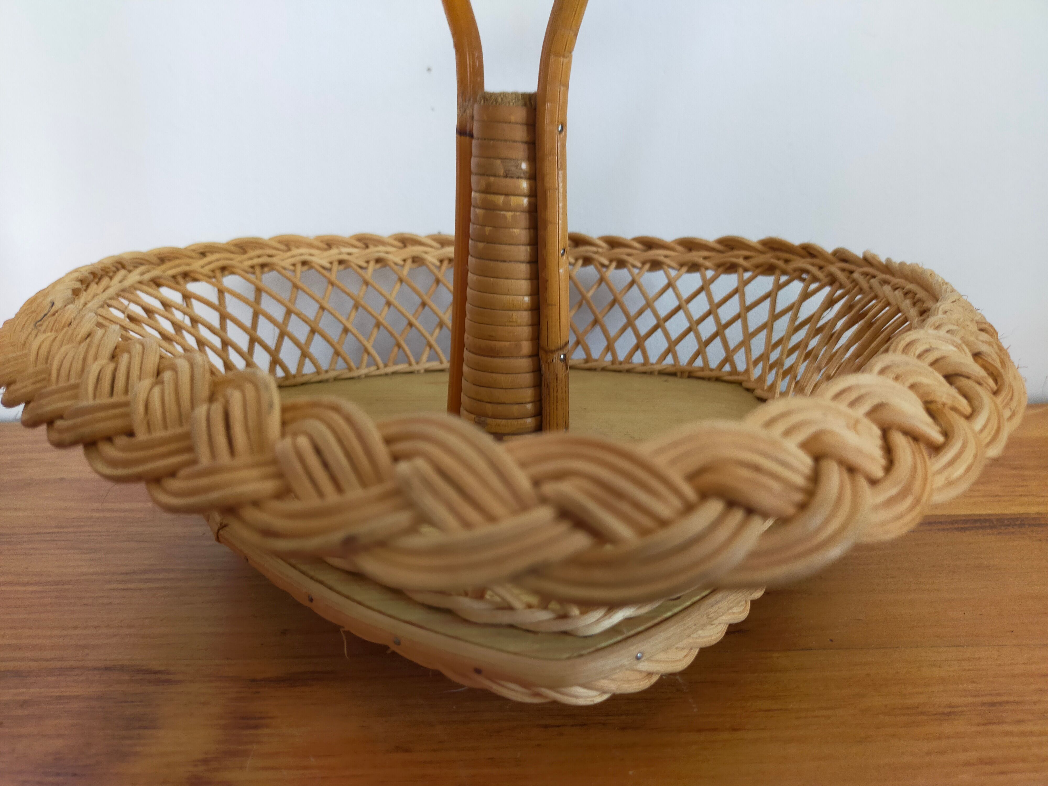 Fruit basket or tray in vintage wicker rattan