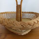 Fruit basket or tray in vintage wicker rattan