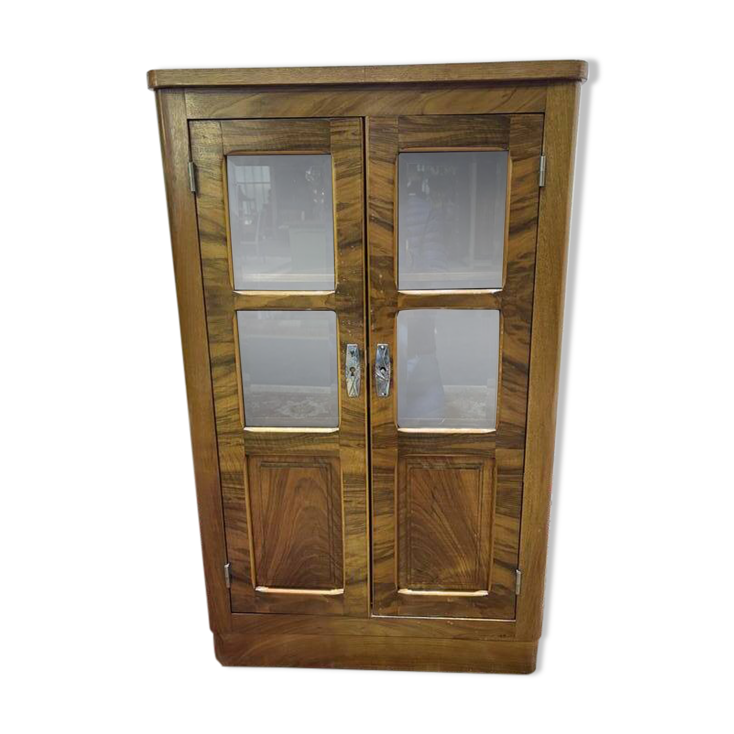 Petite vitrine art deco en noyer et placage