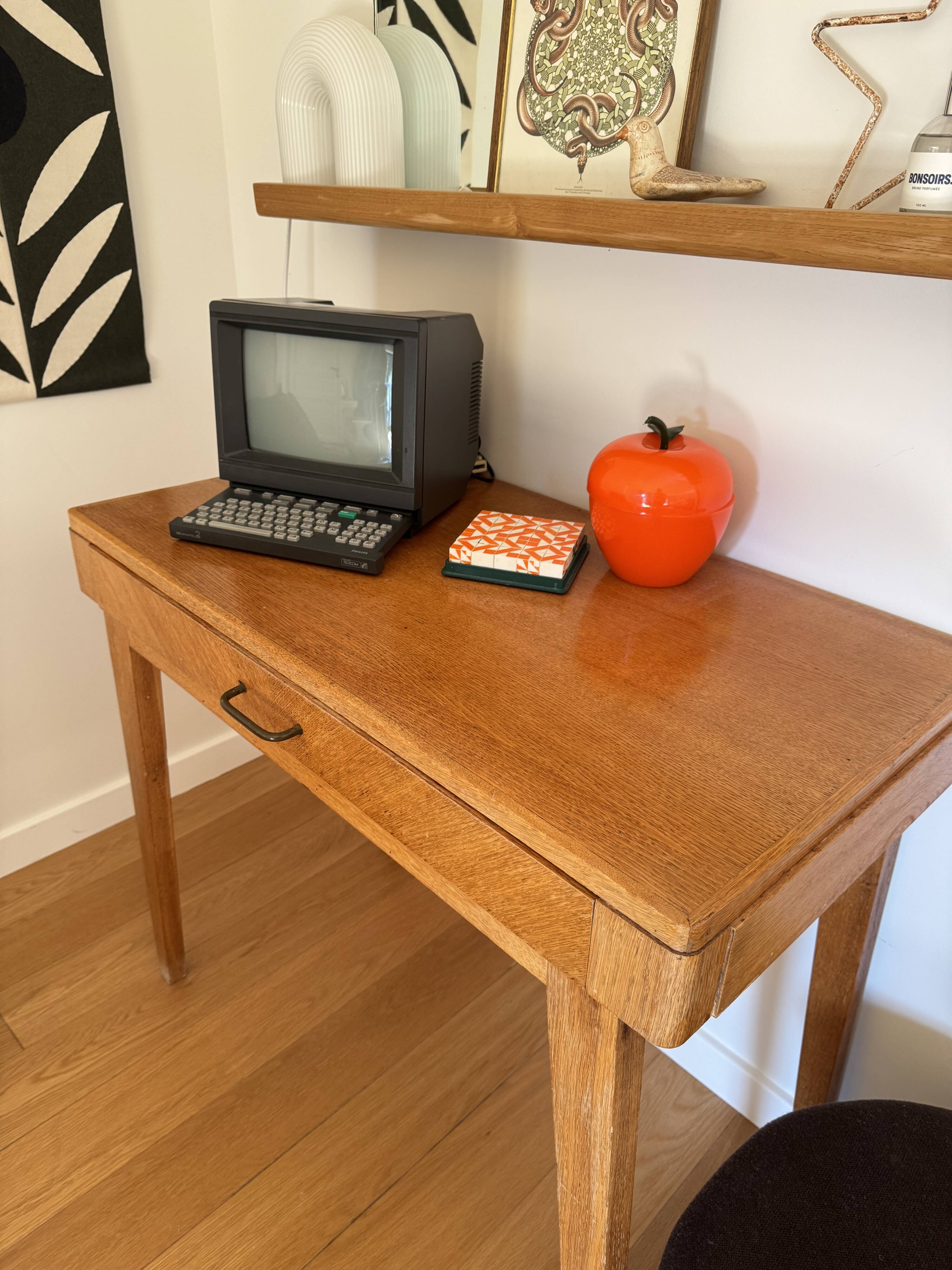 Vintage wooden desk from the 50s and 60s, made in France