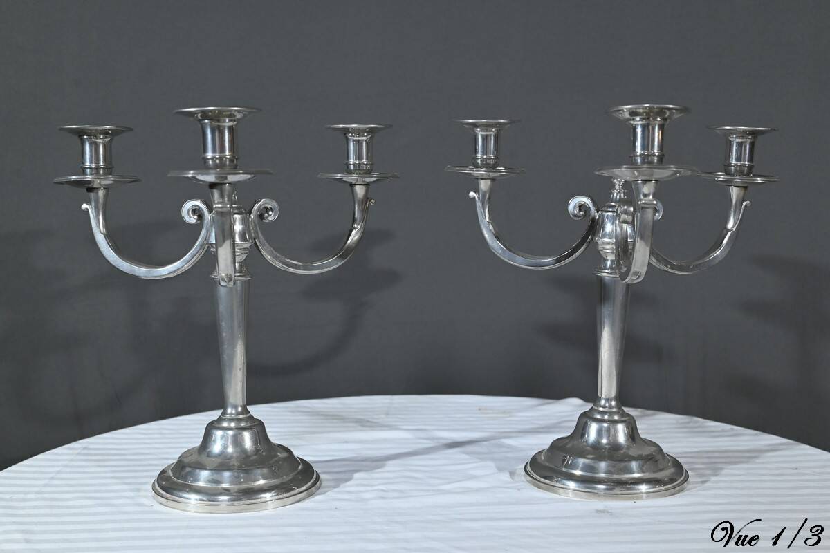 Pair of “Le Lingot” Candelabra in Pewter – Mid 20th Century
