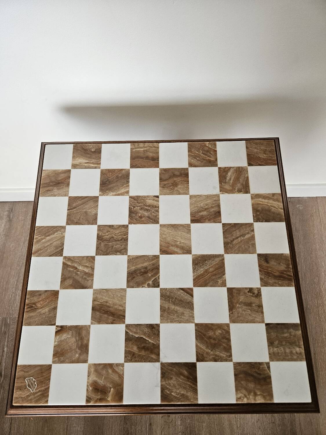 Onyx chess table on wooden stand