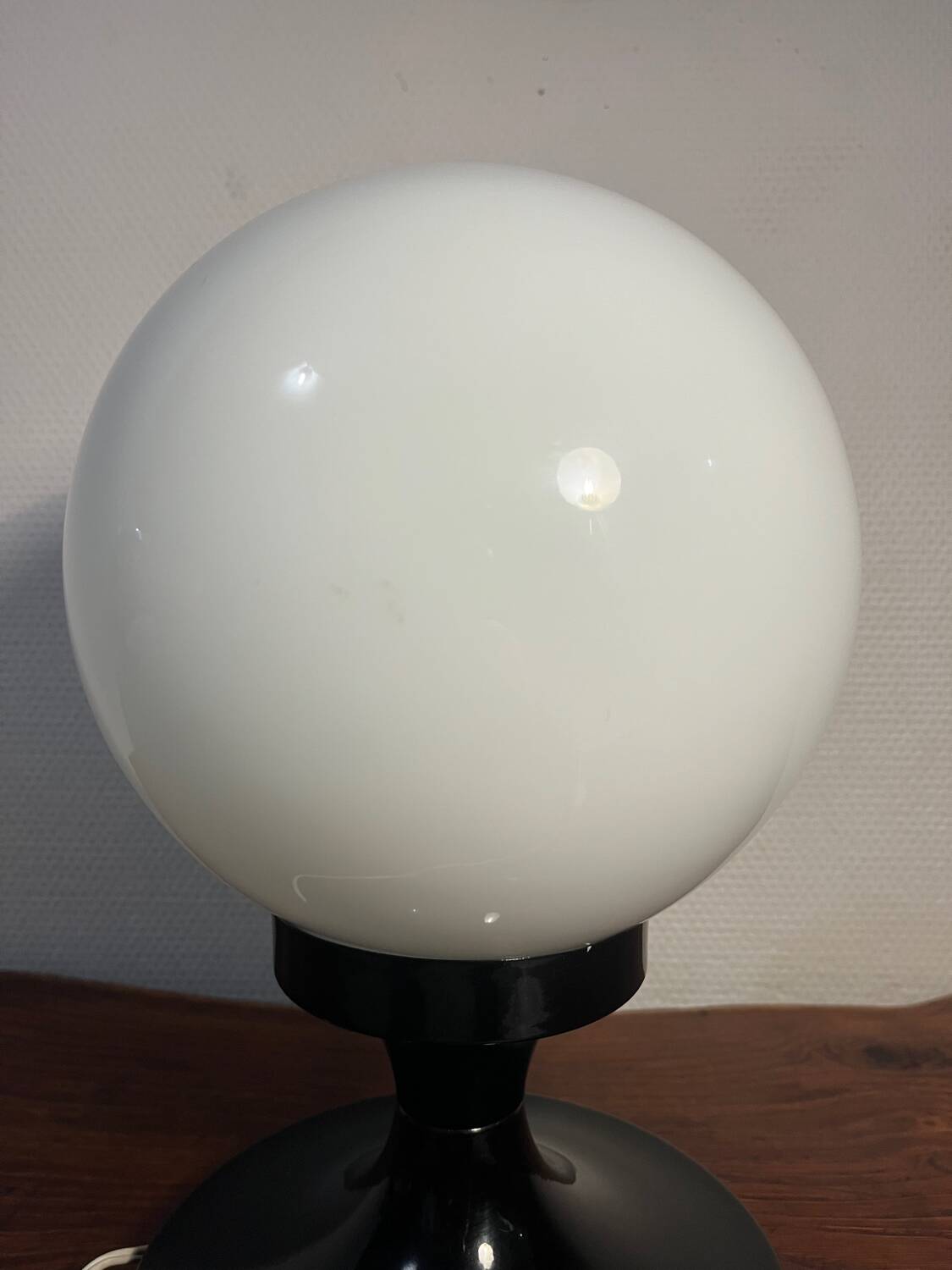 Opaline and black metal table lamp, 1980s
