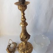 Lampe ancienne bronze doré médaillon tulipe gravé 47 cm décoration intérieure
