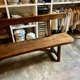 Table à manger et 2 bancs en bois foncé Aranjou années 70/80 ☐ 200 x 89 cm