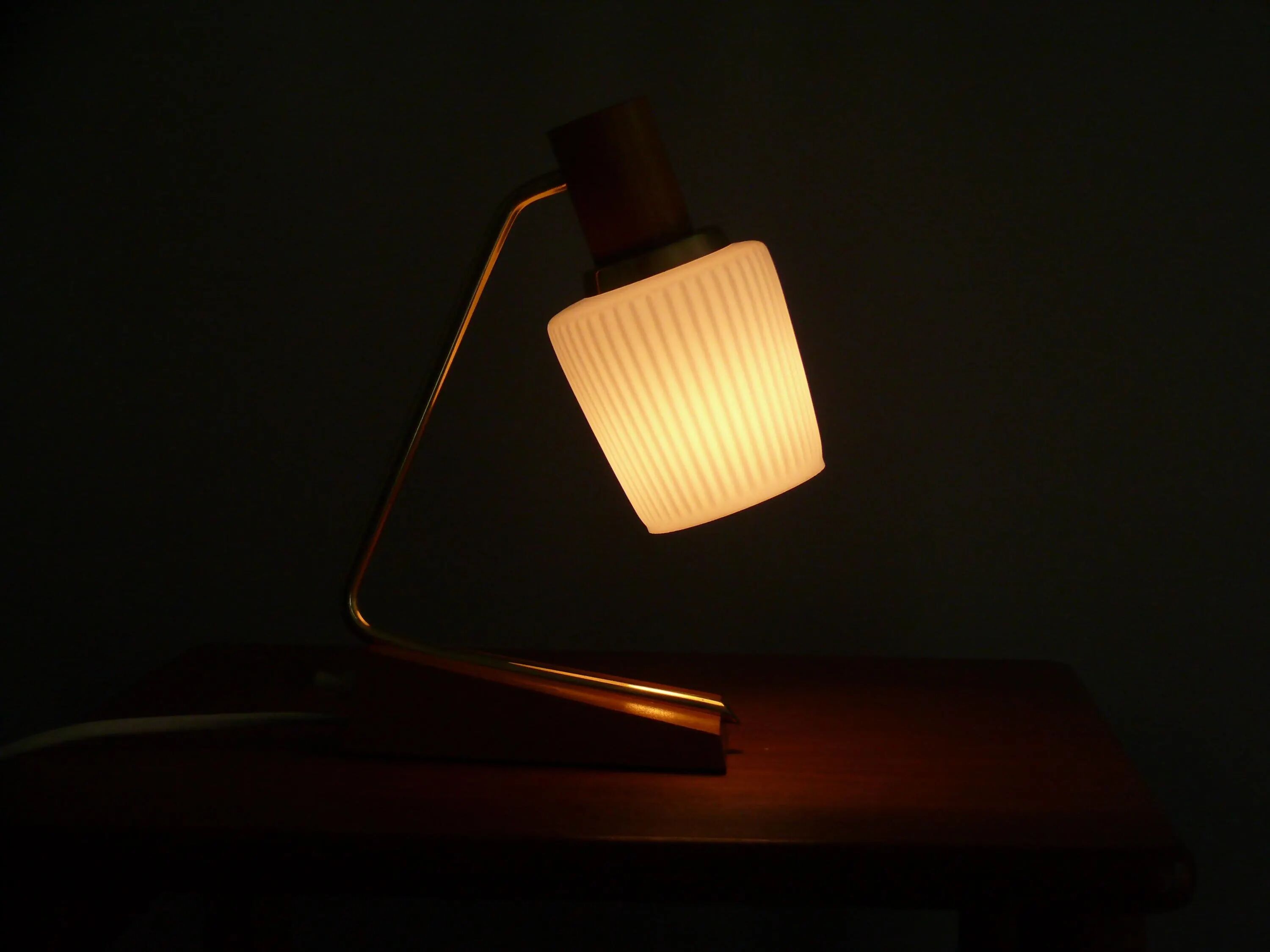 Temde bedside lamp - brass, wood - table lamp with opal glass shade - 1960s, vintage style