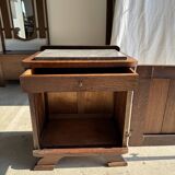Art Deco wooden bedside table with marble top and one drawer