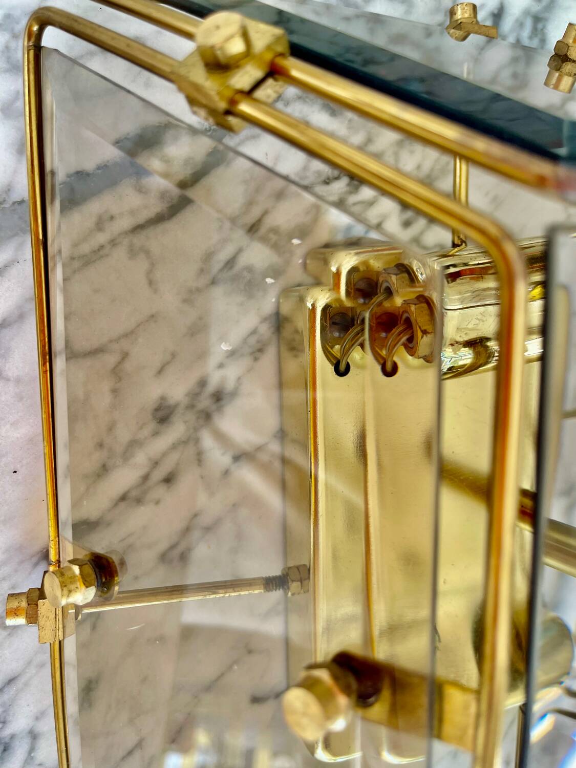 Veca ceiling light in glass and brass, Italy 1970