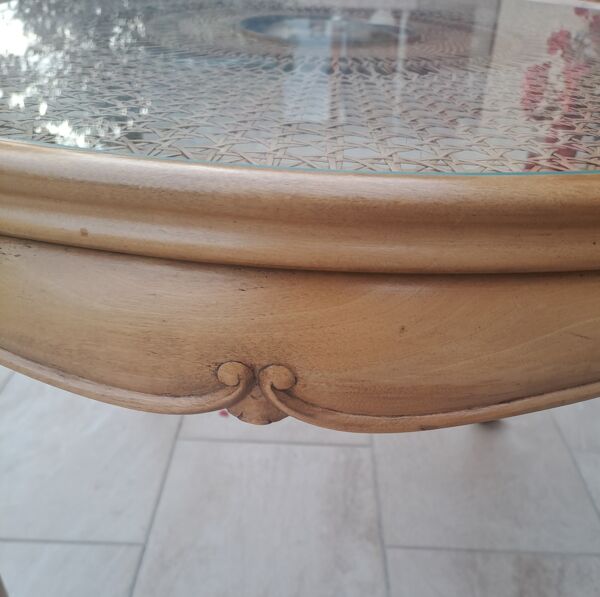 Guéridon, table d'appoint en bois et cannage style Chippendale