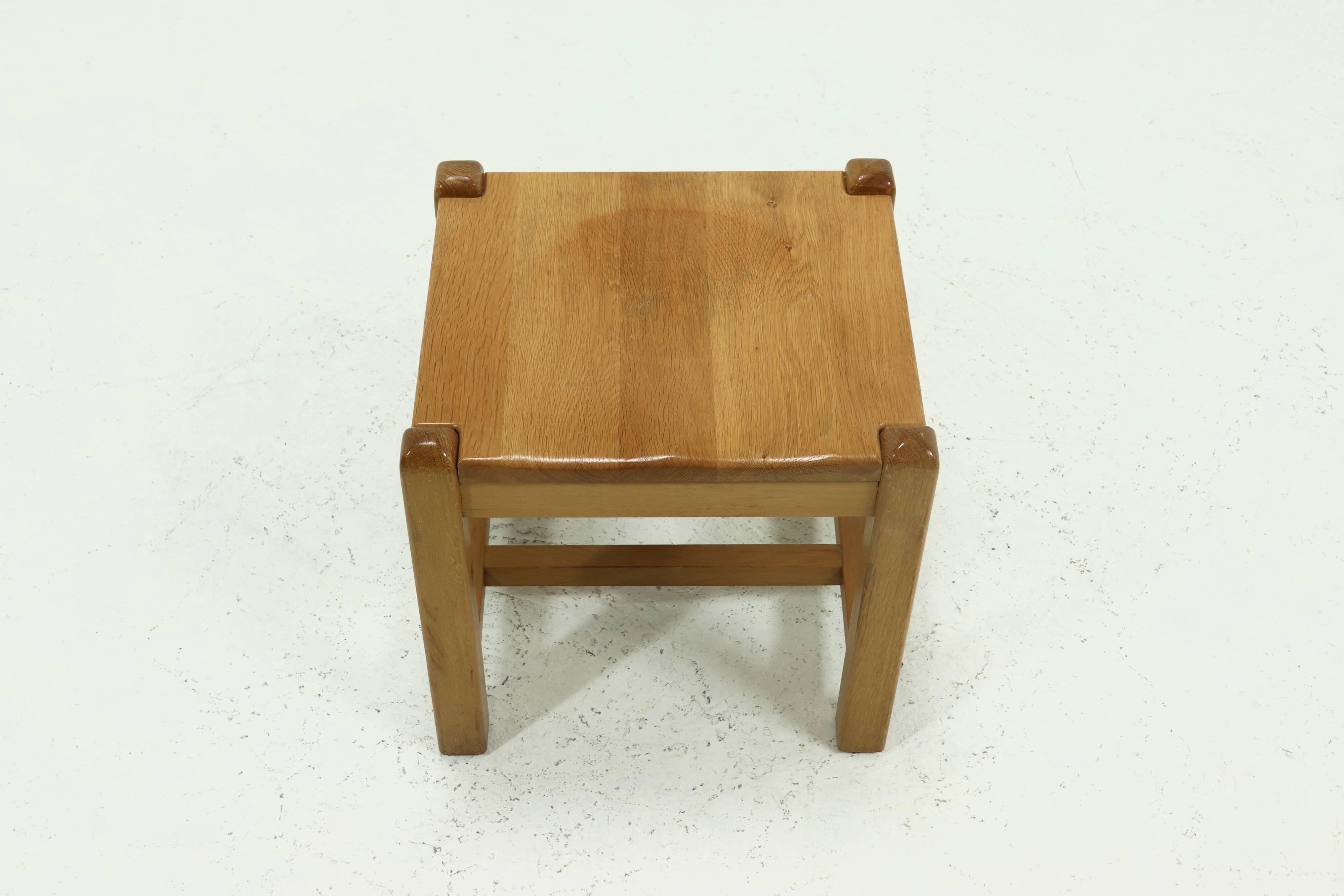 Solid Blonde Oak Cubic Stool with Carved Seat, 1970s