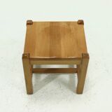 Solid Blonde Oak Cubic Stool with Carved Seat, 1970s