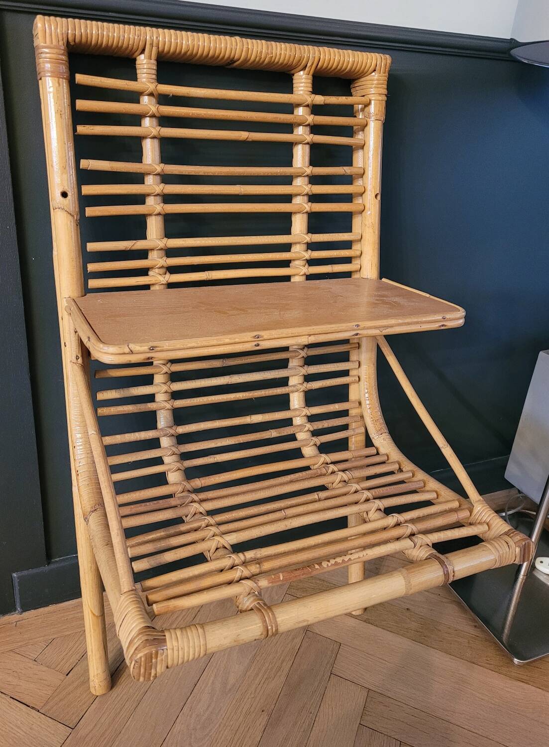 Vintage bamboo and rattan wall shelf