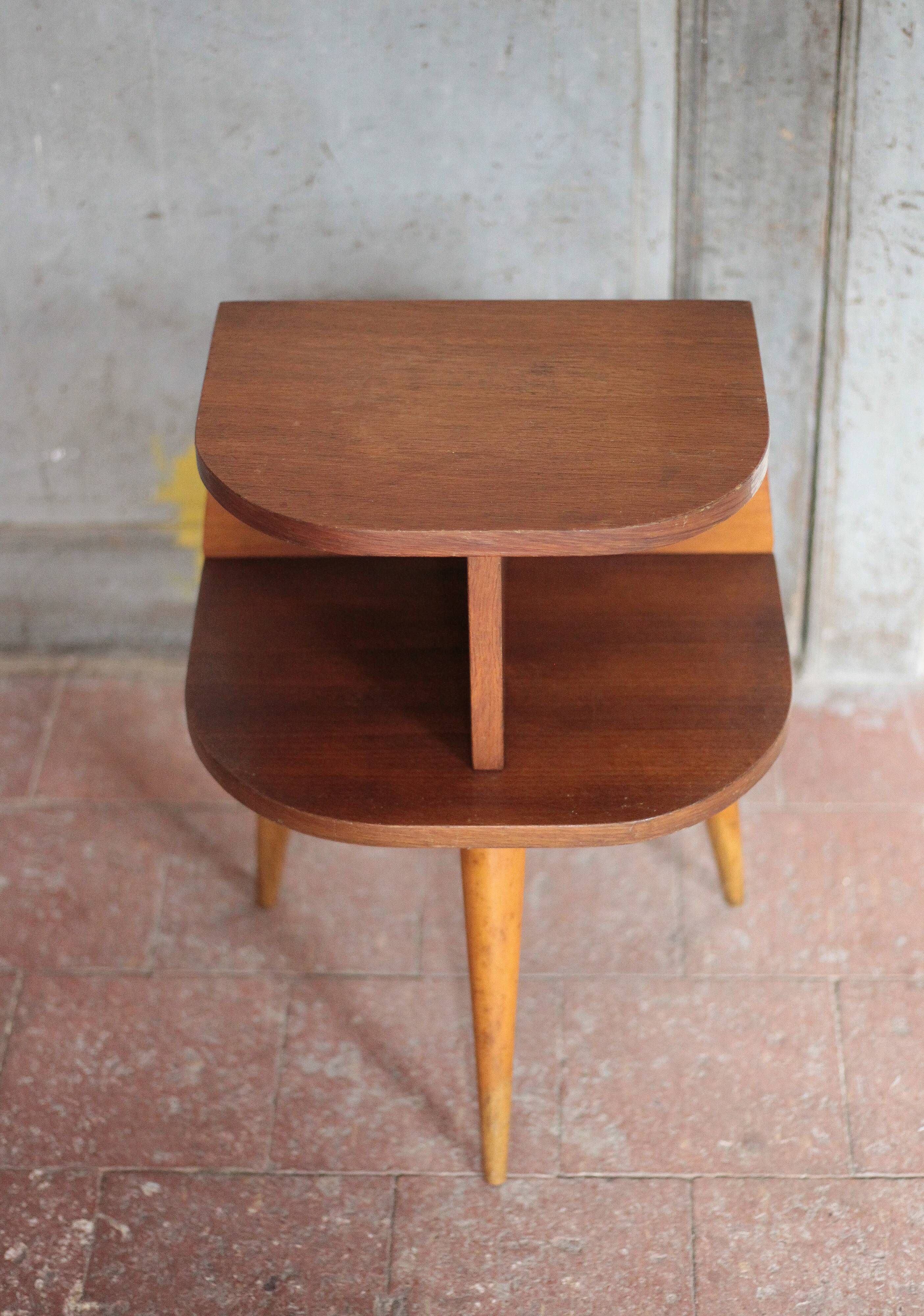 Vintage wooden bedside table, wooden bedside table with compass legs