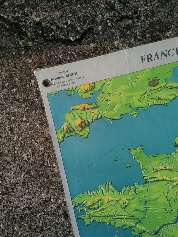 Ancienne carte MDI France géologie et relief J.Bertin.