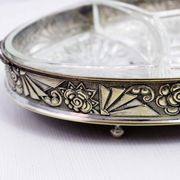 Art Deco silver metal tray with 4 ramekins