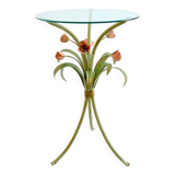 Pedestal table / Bouquet of flowers side table / Wrought iron roses 1960 vintage