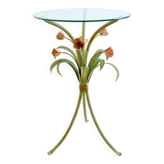Pedestal table / Bouquet of flowers side table / Wrought iron roses 1960 vintage