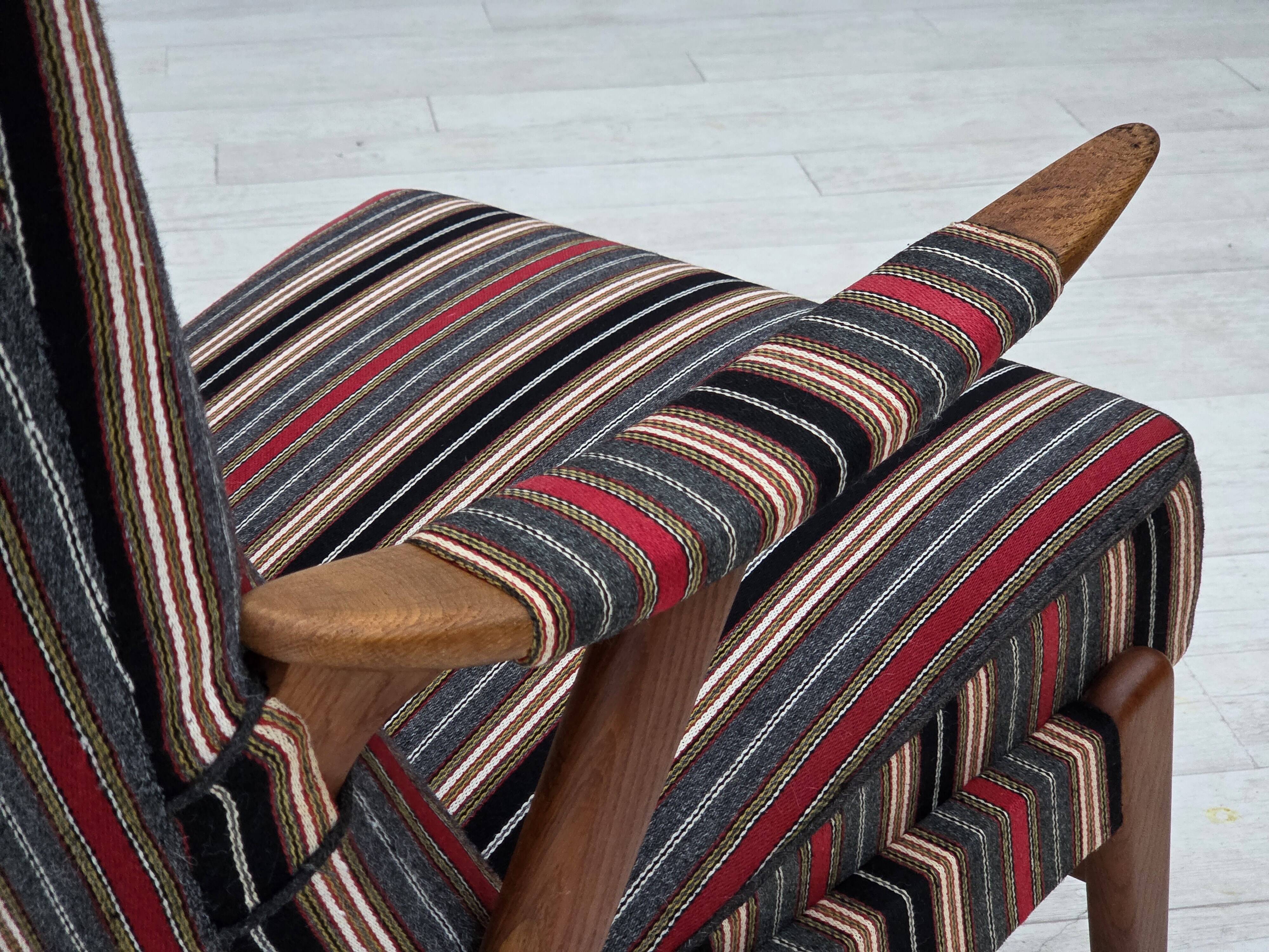 1960s, Swedish armchair, furniture wool fabric, oak wood, teak wood.